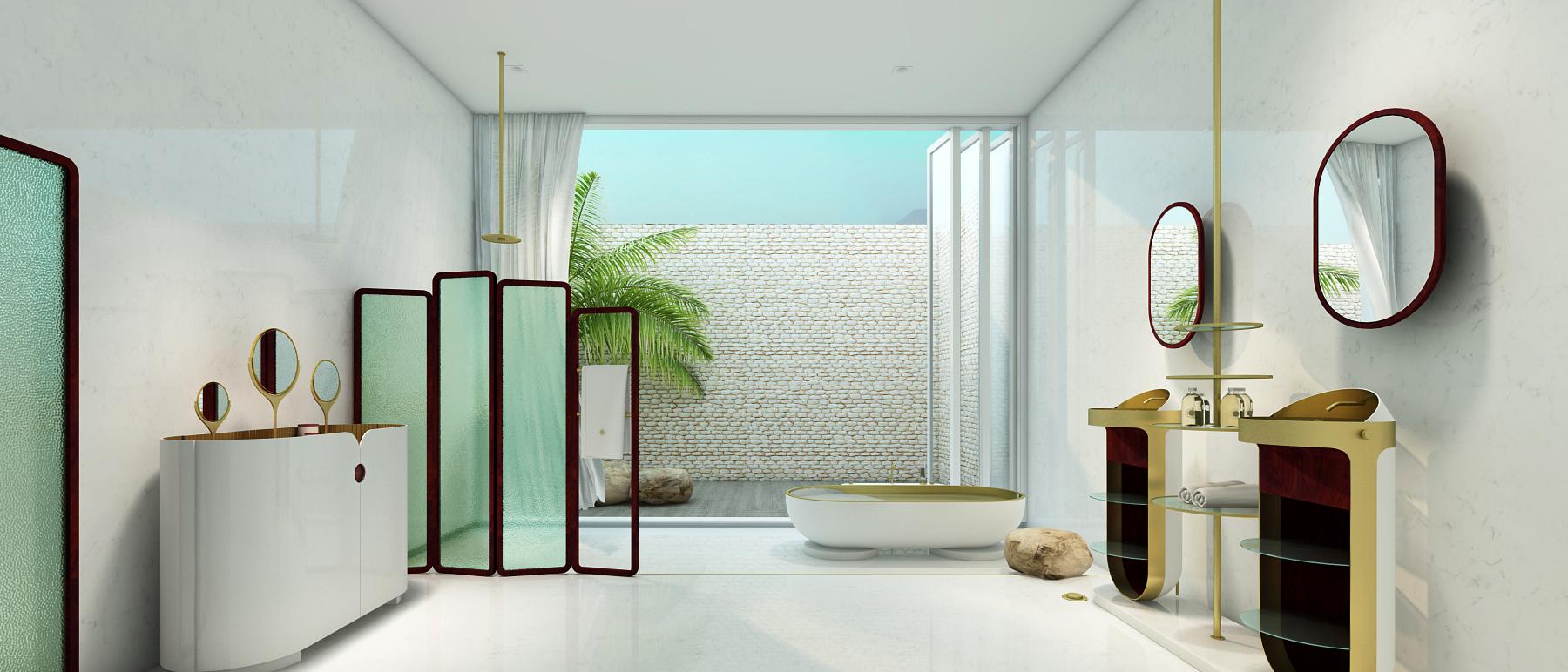 Salle de bain de la suite. Coiffeuse unique, baignoire unique et lavabo sur pieds.