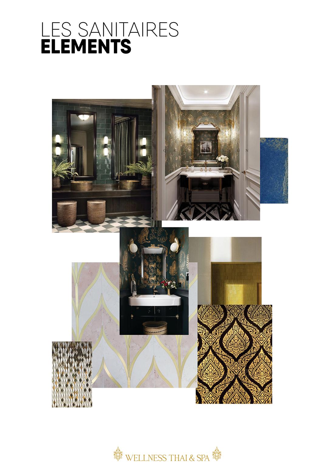 Réalisation d'un moodboard pour Wellness Thaï & Spa. Ici Jérôme Barrier défini des éléments des toillettes.